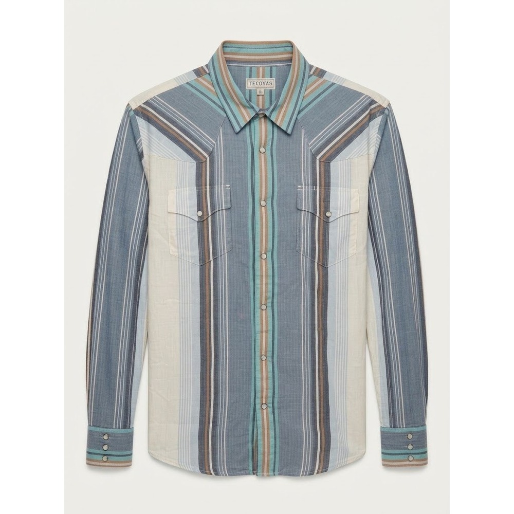 Tecovas Mens XL Blue Striped Pearl Snap Western Shirt Cotton NOTES - AC